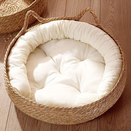 Handmade Cotton Rope Cat Bed Basket, Breathable Woven Kitten Nest, Cozy Pet Bed