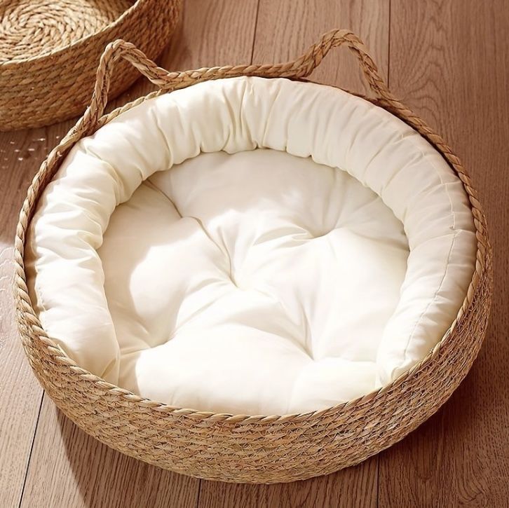 Handmade Cotton Rope Cat Bed Basket, Breathable Woven Kitten Nest, Cozy Pet Bed